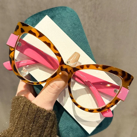 Orange Pink Color Blocking Oversize Cat Eye Eyeglasses