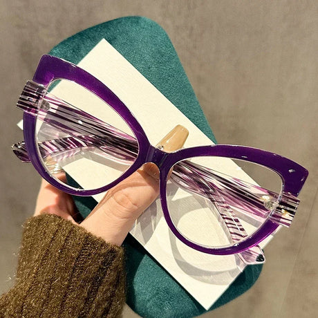 Purple Color Blocking Oversize Cat Eye Eyeglasses