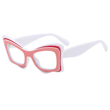 Colorful Cat Eye Color-blocked Eyewear white pink