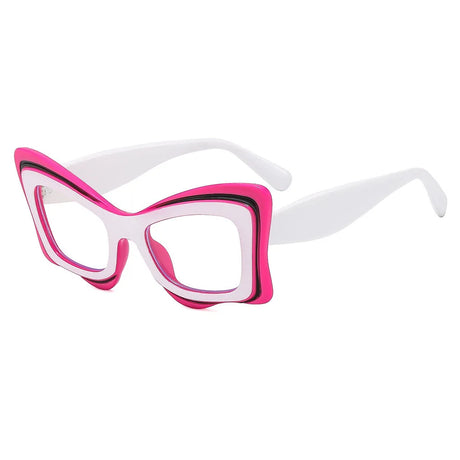 Colorful Cat Eye Color-blocked Eyewear white pink