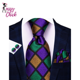 Colorful Check Male Wedding Handkerchief Cufflinks Set Necktie Sassy Chick Logo