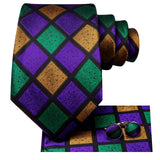 Colorful Check Male Wedding Handkerchief Cufflinks Set Necktie