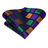 Colorful Check Male Wedding Handkerchief Cufflinks Set Necktie