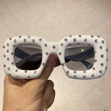 White Colorful Cute Squared Diamond Party Sunglasses