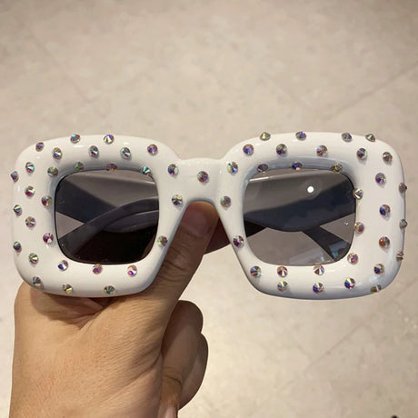 White Colorful Cute Squared Diamond Party Sunglasses