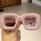 Pink Colorful Cute Squared Diamond Party Sunglasses