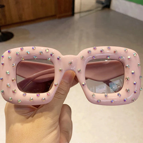Pink Colorful Cute Squared Diamond Party Sunglasses