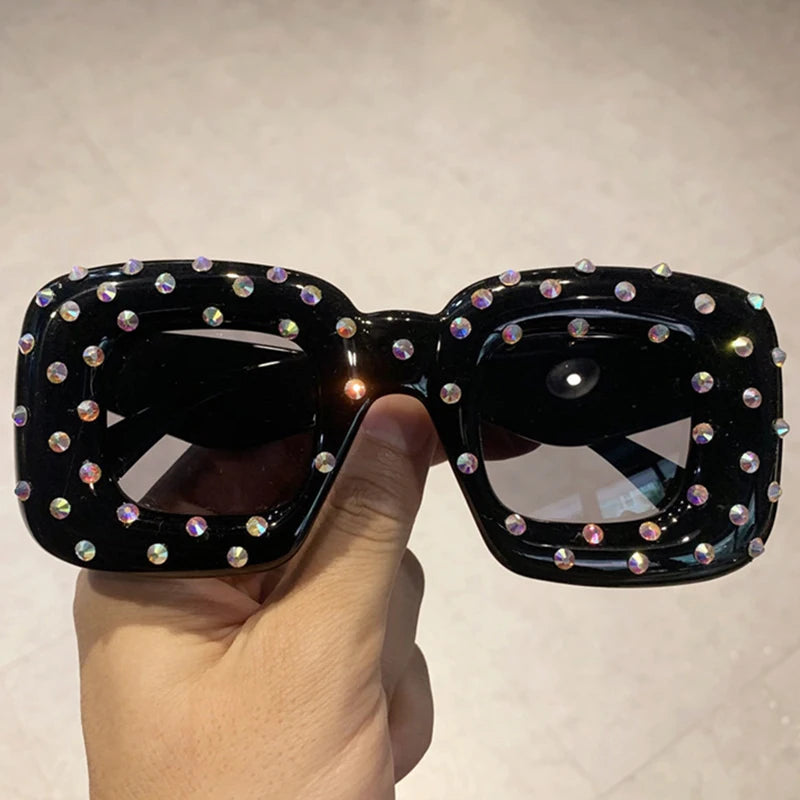 Black Colorful Cute Squared Diamond Party Sunglasses