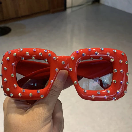 Red Colorful Cute Squared Diamond Party Sunglasses