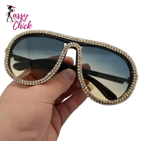 Colorful Diamond Rhinestone Oversized Pilot UV400  Sunglasses Sassy Chick Logo