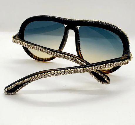Colorful Diamond Rhinestone Oversized Pilot UV400  Sunglasses