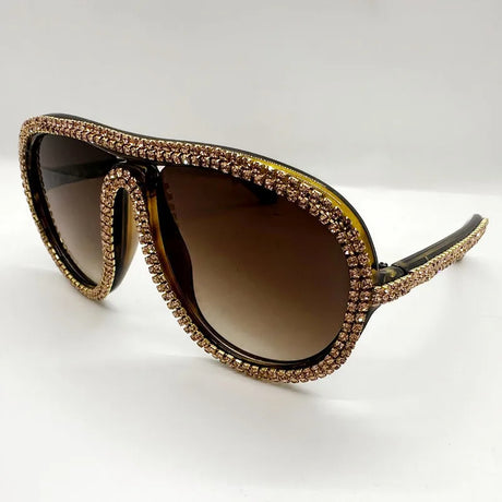 Gold Colorful Diamond Rhinestone Oversized Pilot UV400  Sunglasses