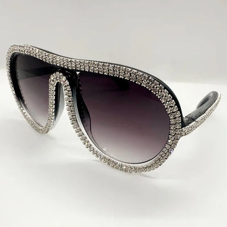 Gradient Black Colorful Diamond Rhinestone Oversized Pilot UV400  Sunglasses