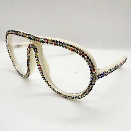 Transparent Colorful Diamond Rhinestone Oversized Pilot UV400  Sunglasses