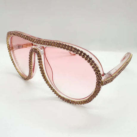 Pink Colorful Diamond Rhinestone Oversized Pilot UV400  Sunglasses