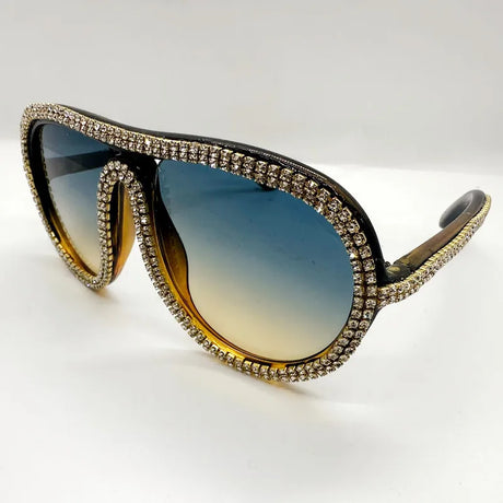 Blue Colorful Diamond Rhinestone Oversized Pilot UV400  Sunglasses