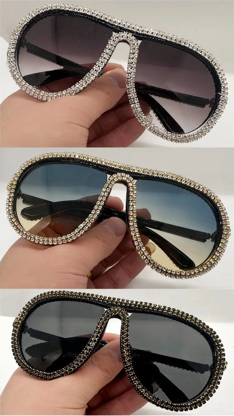 Collection of Colorful Diamond Rhinestone Oversized Pilot UV400  Sunglasses