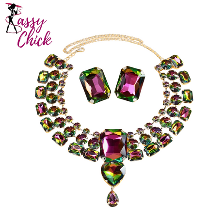 Colorful Geometric Rhinestone Jewelry Set Sassy Chick Logo