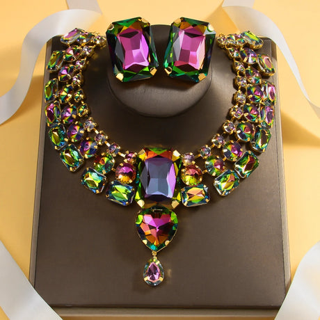 Colorful Geometric Rhinestone Jewelry Set 