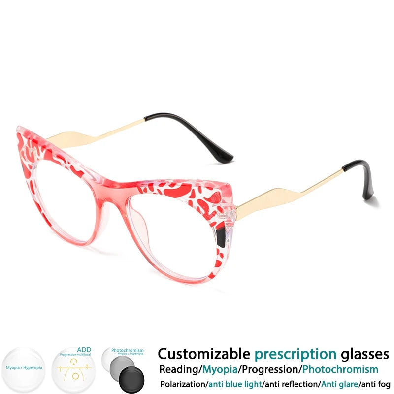 Red Colorful Leopard Cat Eye Resin Eyeglass