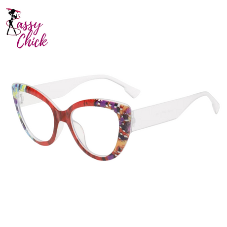 Colorful Oval Cat Eye Stripe Reading Glasses Sassy Chick Logo 