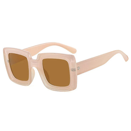 Beige Colorful Punk Square  Trends Multicolor Sunglasses