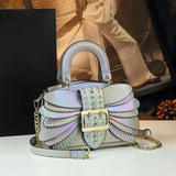 Silver Colorful Riveted Wing Hand-held Crossbody Bag