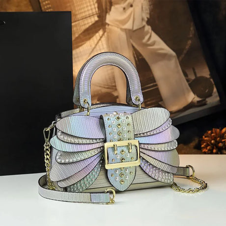 Silver Colorful Riveted Wing Hand-held Crossbody Bag