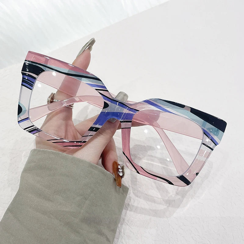 colorful stripe oversized reading glasses blue pink