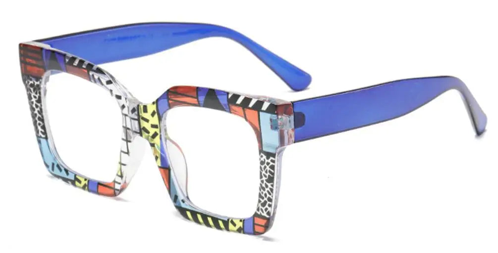 colorful stripe oversized reading glasses blue