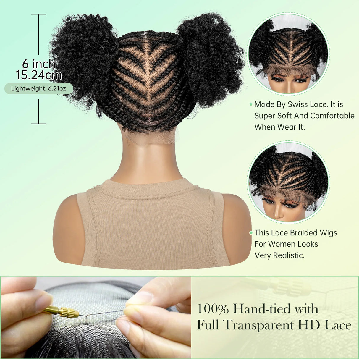Cornrow  HD full Lace Braided Wig size details