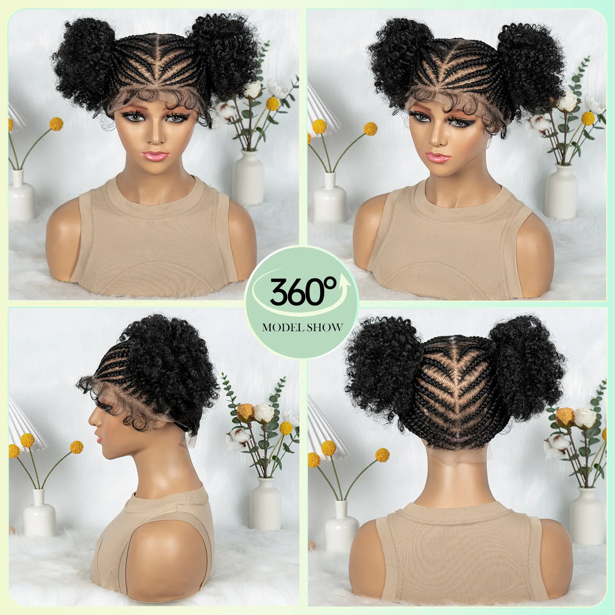 Cornrow  HD full Lace Braided Wig 360 view