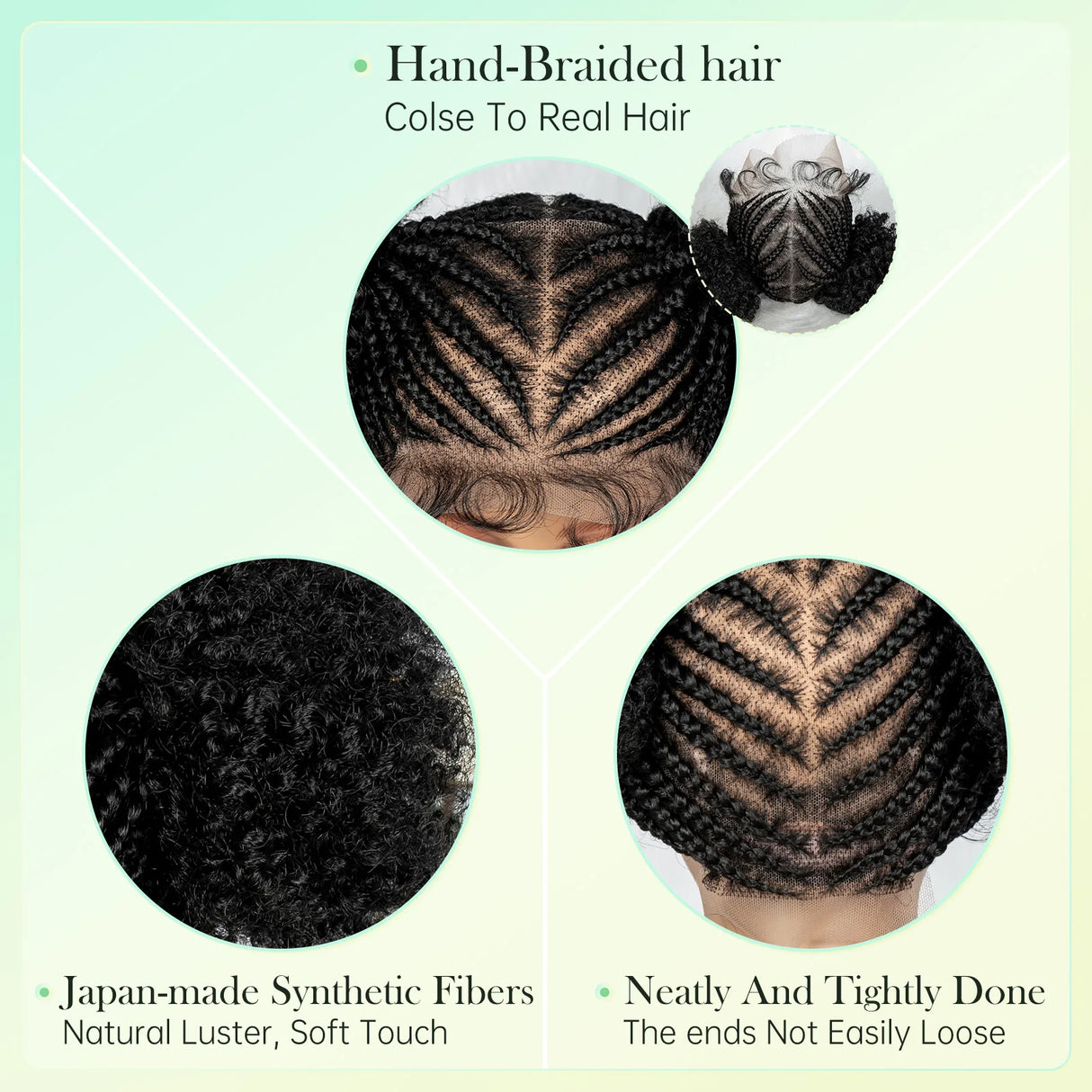 Cornrow  HD full Lace Braided Wig close up view