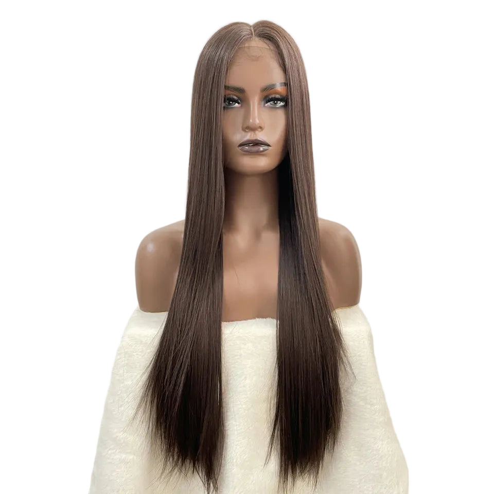 Light Brown Cosplay Lace 30 Inch Long Straight Synthetic Wigs