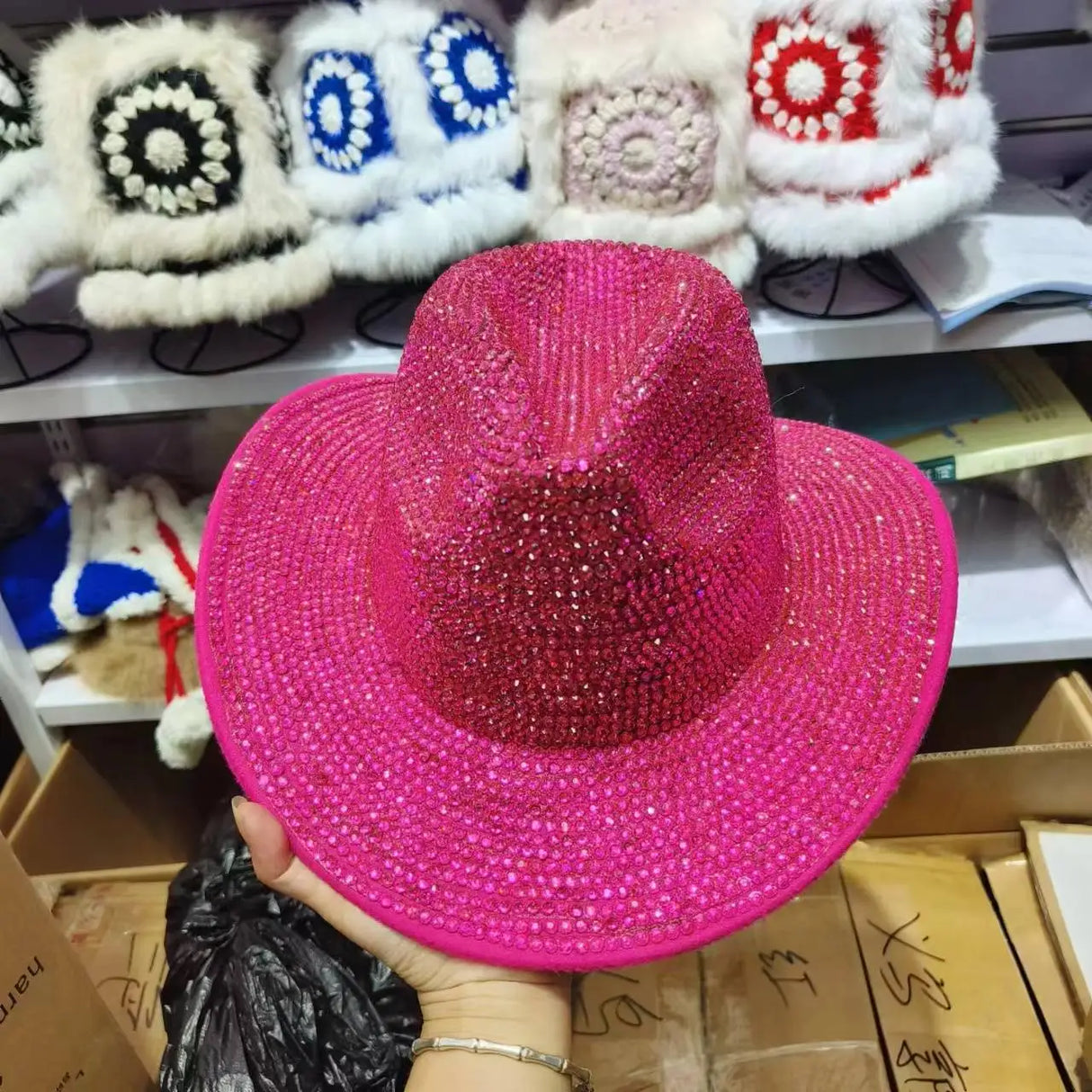 Pink Cowboy Rhinestone Party Hat