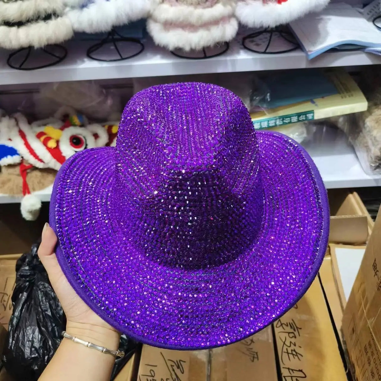 purple Cowboy Rhinestone Party Hat