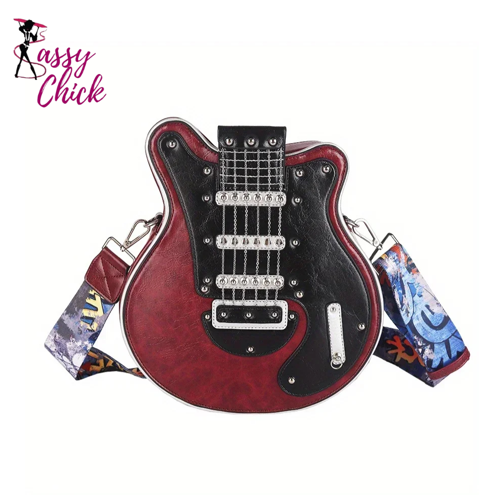 Creative Retro Electric Guitar Shaped Bag Sassy Chick Logo