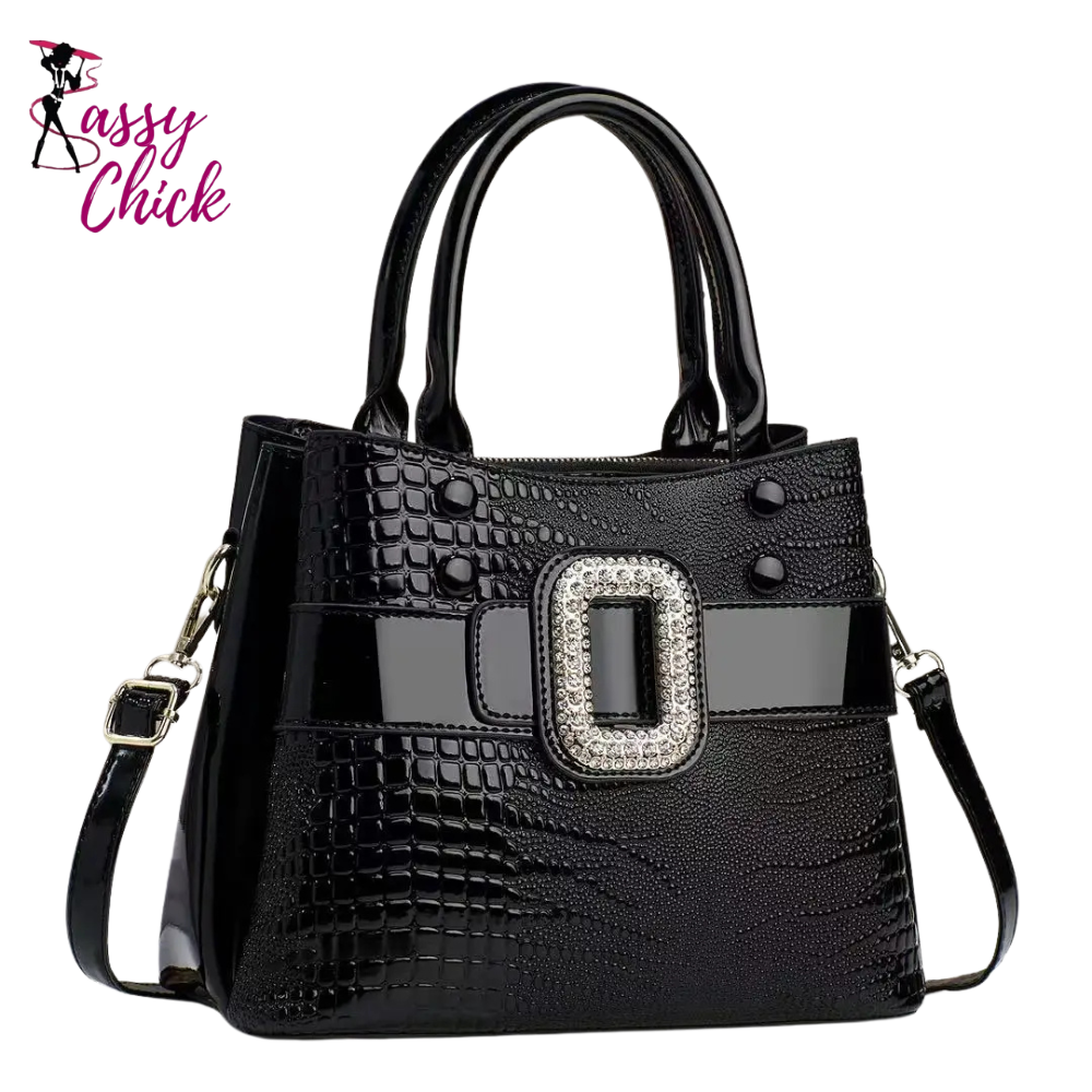 Crocodile Leather Stone Pattern Ladies Handbag Sassy Chick Logo