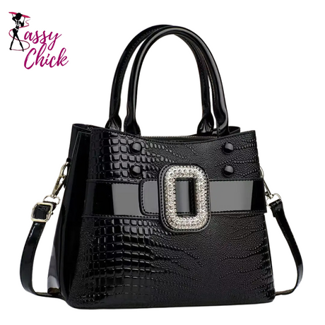 Crocodile Leather Stone Pattern Ladies Handbag Sassy Chick Logo