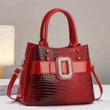 Red Crocodile Leather Stone Pattern Ladies Handbag