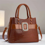 Brown Crocodile Leather Stone Pattern Ladies Handbag