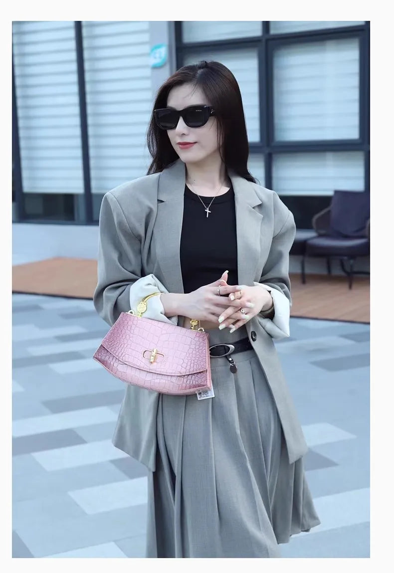 Model using Crocodile Pattern Girly Handbag