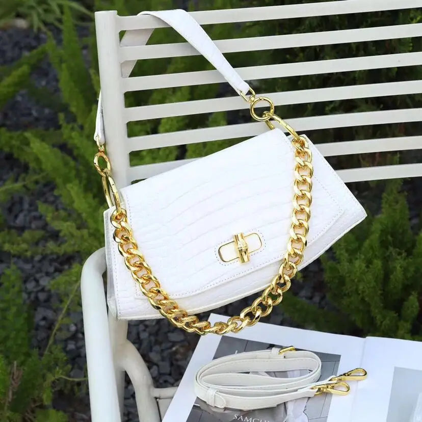 White Crocodile Pattern Girly Handbag