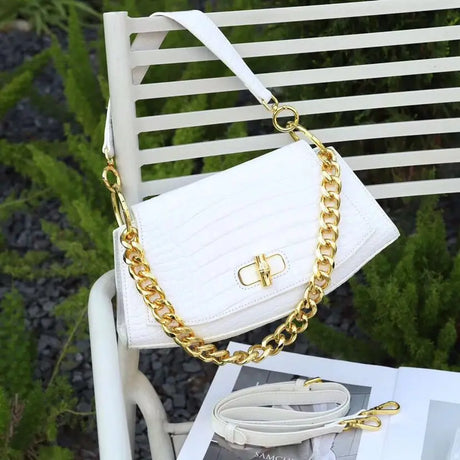 White Crocodile Pattern Girly Handbag
