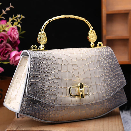White Grey Crocodile Pattern Girly Handbag