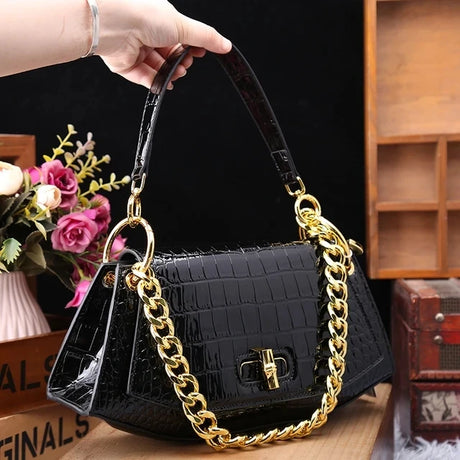 Black Crocodile Pattern Girly Handbag