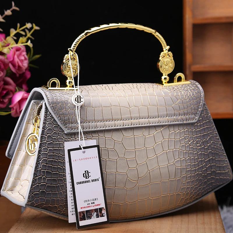 Back view of Crocodile Pattern Girly Handbag