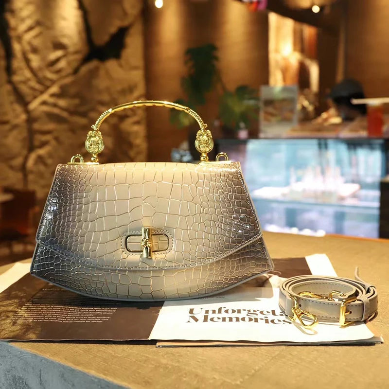 white grey Crocodile Pattern Girly Handbag