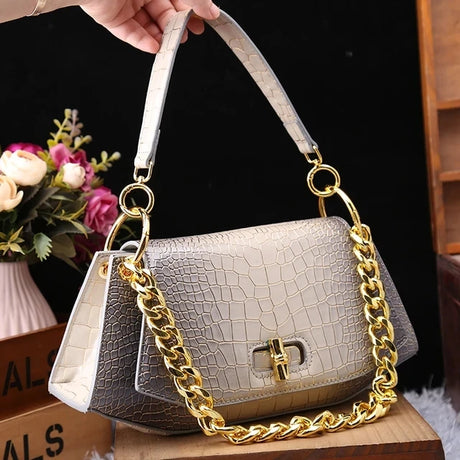 white grey Crocodile Pattern Girly Handbag