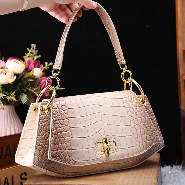 white beige Crocodile Pattern Girly Handbag